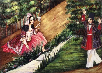 Ein Jüngling trifft auf ein Mädchen an einem Bach, ca. 1863-4