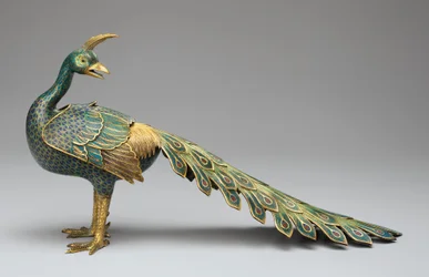 Cloisonné-Räuchergefäß in Pfauenform