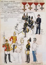 Gendarmen, Marinesoldaten und Offiziere des 3. Kavallerieregiments Erzherzog Maximilian, Uniformen des österreichischen Kaiserreichs