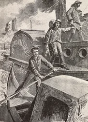 Italienische Militäringenieure, Lagunenbrigade, bei der Arbeit in ihren neuen Uniformen (Stich)