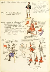 Uniformen der Armee des Kirchenstaates zur Zeit von Papst Clemens XI., Farbtafel von Quinto Cenni