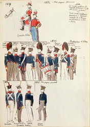 Verschiedene Uniformen, von Quinto Cenni, Farbtafel, um 1834-1841