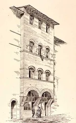 Ansicht eines Backsteinhauses, Montepulciano, Italien, aus 