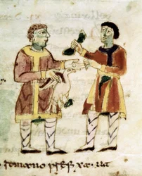 Der Hühnerhändler aus einem Manuskript „De Universo“ (oder De rerum naturis)