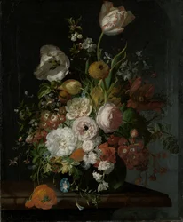 Stillleben mit Blumen in einer Glasvase