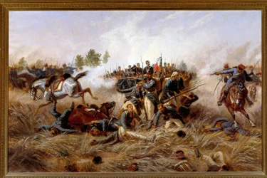 Risorgimento, Österreichisch-Preußischer Krieg (Dritter Italienischer Unabhängigkeitskrieg): Ansicht der Schlacht von Custoza am 24. Juni 1866