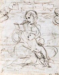Lesende Madonna mit Kind in einer Landschaft zwischen zwei Cherubimköpfen, 1509