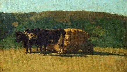 Schwarze Ochsen ziehen einen Wagen (1838-1866)