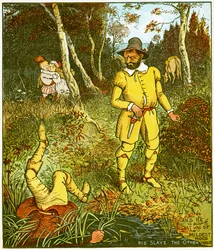Und derjenige, der die mildeste Stimmung hatte, tötete den anderen dort, Illustration aus Babes in the Wood