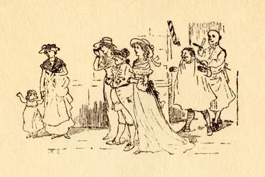 Zuschauer beobachten, wie John Gilpin vorbeigaloppiert, 1878, um 1918