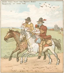 Die Kleinen (oder Kinder) im Wald. Verwaiste Kinder werden von Schurken fortgebracht, die ihr böser Onkel angeheuert hat, um sie zu ermorden. Illustration von Randolph Caldecott (1846-86) für die Ballade von ca. 1600.