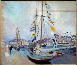 Die beflaggte Yacht in Le Havre