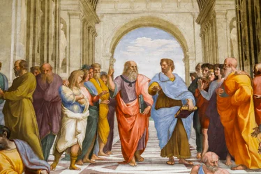 Die Schule von Athen (Detail). Platon und Aristoteles. 1509 (Fresko)