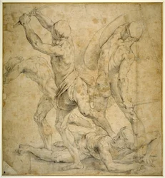 Das Panel unter der Statue von Apollo in 