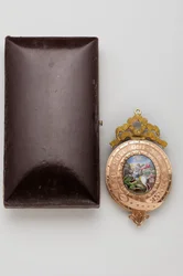 Orden des Hosenbandes - der Kleine Georg - Rückseite des Anhängers, mit einer Miniatur auf Emaille von Sankt Georg im Kampf mit dem Drachen