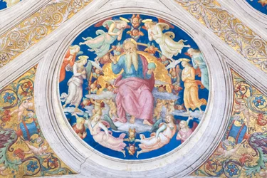 Schöpfer auf dem Thron unter Engeln und Cherubim