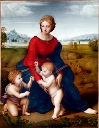 Die Jungfrau in der Wiese oder Madonna im Grünen, Raffaello Sanzio (1483-1520), 1506, 113 x 88 cm, Wien, Kunsthistorisches Museum