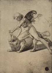 Simson kämpft mit dem Löwen; Zeichnung von Raphael. Gallerie dell