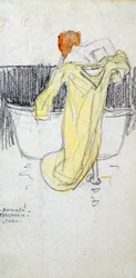 Rothaarige Frau ... im Badezimmer, um 1900-1917
