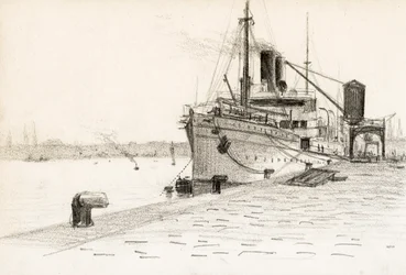 Im Hafen von Bordeaux vertäutes Frachtschiff