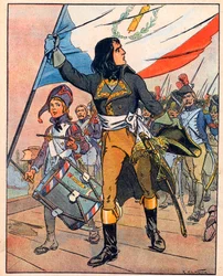 Erster Italienfeldzug: Napoleon Bonaparte (1769-1821) in der Schlacht an der Brücke von Arcole, November 1796, aus 