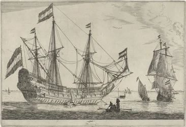 Großes Segelschiff und ein Ruderboot