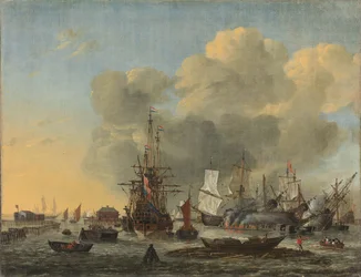 Das Kalfatern von Schiffen am Bothuisje auf dem IJ in Amsterdam