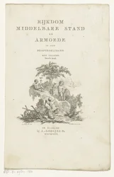 Drei Putti mit Attributen in einer Berglandschaft