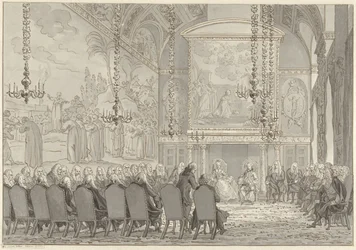 Empfang von Prinz Wilhelm V und Wilhelmina von Preußen im Ratssaal des Rathauses von Amsterdam