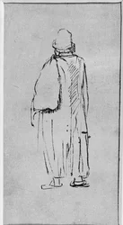 Ein Mann von hinten gesehen, nach links gehend