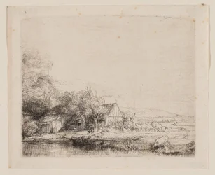 Landschaft mit trinkender Kuh