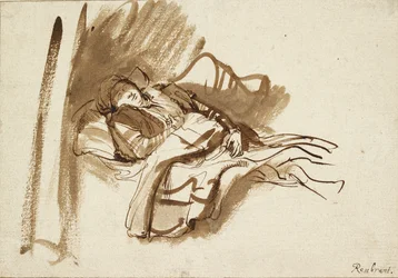 Saskia schläft im Bett, ca. 1630er