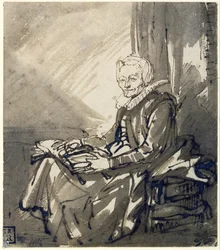 Sitzende Frau mit offenem Buch auf dem Schoß, um 1639