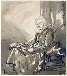 Frau mit einem offenen Buch auf ihrem Schoß, um 1639