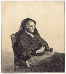 Eine ältere Frau (Rembrandts Mutter, am Tisch sitzend)