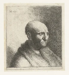 Glatzköpfiger Mann in einem Pelzmantel: Büste