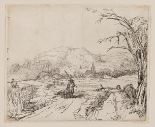 Landschaft mit Jäger und Hunden