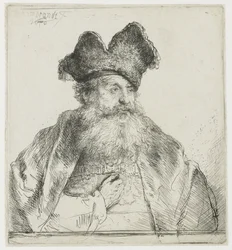 Alter Mann mit geteilter Pelzmütze