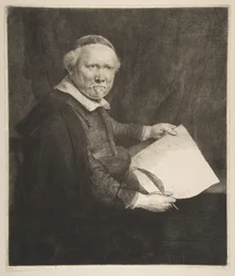 Porträt von Lieven Willemsz van Coppenol, Schreibmeister, die größere Platte, 1658