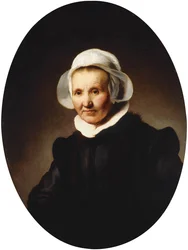 Porträt einer Dame, 62 Jahre alt, vielleicht Aeltje Pietersdr. Uylenburgh, Ehefrau von Johannes Cornelisz. Sylvius, Halbfigur in schwarzem Kostüm, 1632