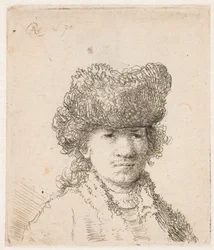 Rembrandt in einer Pelzmütze: das Kleid hell: Büste
