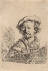 Selbstporträt mit flacher Kappe und besticktem Kleid, um 1642