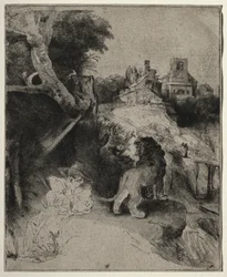 Der heilige Hieronymus liest in einer italienischen Landschaft