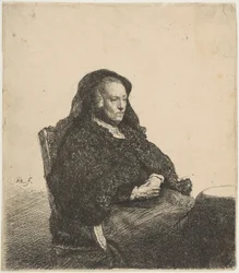 Die Mutter des Künstlers sitzt an einem Tisch und schaut nach rechts (ca. 1631)