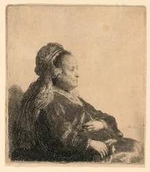 Die Mutter des Künstlers sitzend, in orientalischer Kopfbedeckung: Halbfigur