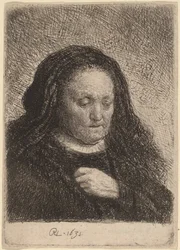 Die Mutter des Künstlers mit der Hand auf der Brust