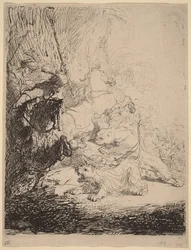 Die kleine Löwenjagd (mit zwei Löwen)