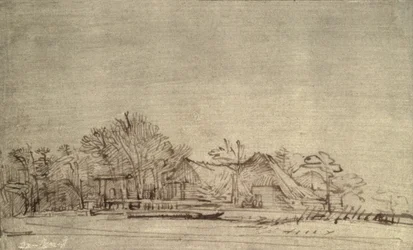 Winterlandschaft mit Hütten zwischen Bäumen, ca. 1650
