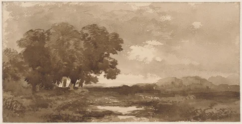 Landschaft mit Baumgruppe links