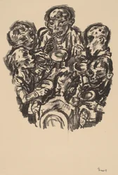 Sechs Gäste am Tisch